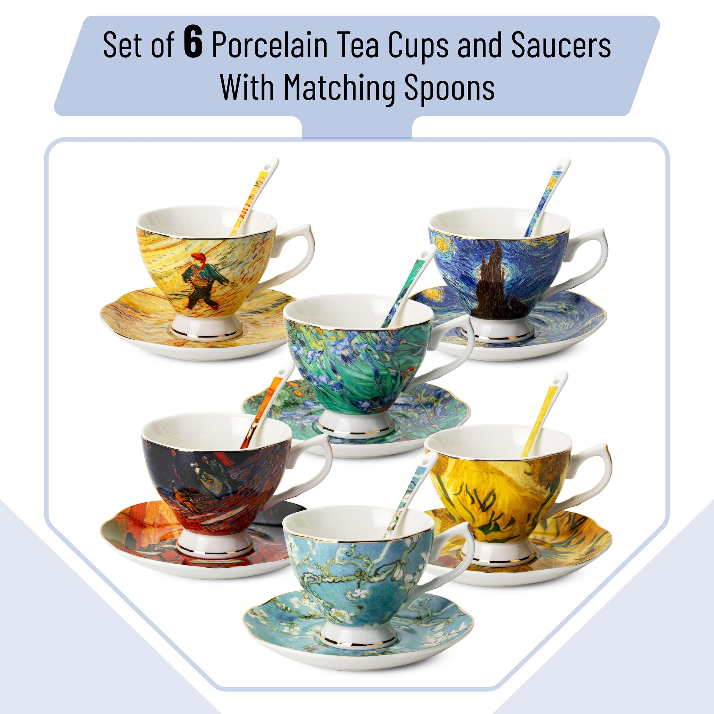 Amazon.com | BTaT- Tea Cups and Saucers, Set of 6 with Spoon, 8 oz